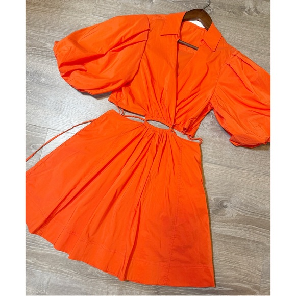 Jonathan Simkhai Orange Mini Dress with Puff Sleeves-Size S - Picture 4 of 13